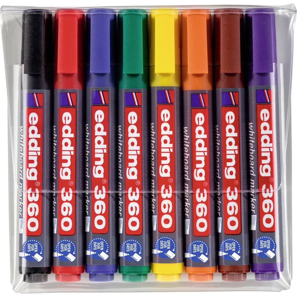 Edding Whiteboardpenna e-360/8 Blå, Grön, Röd, Svart, Brun, Gul, Orange, Violett 4-360-8 8 st/pack
