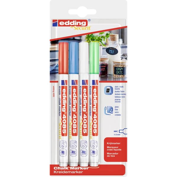 Edding 4085 4-4085-4-1BAS Märkkrita Ljusblå, Neongrön, Röd, Vit 1 mm, 2 mm