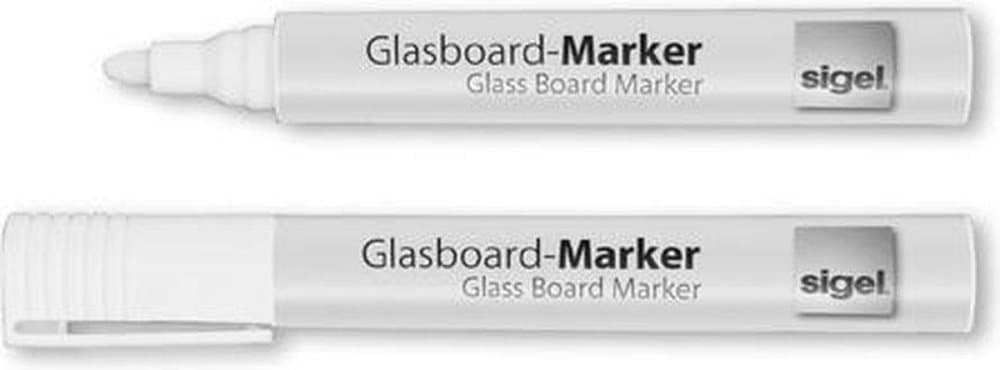 glasplademarkør Sigel 2-3mm rund spids 2 stykker i pose hvid SI-GL715