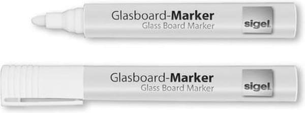 glasplademarkør Sigel 2-3mm rund spids 2 stykker i pose hvid SI-GL715