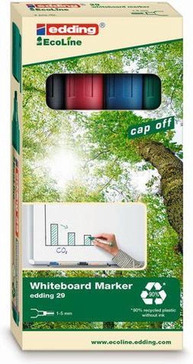 edding EcoLine 29 Whiteboard-markör, Mejselformad spets, 1 - 5 mm, Assorted (4 stycken set)