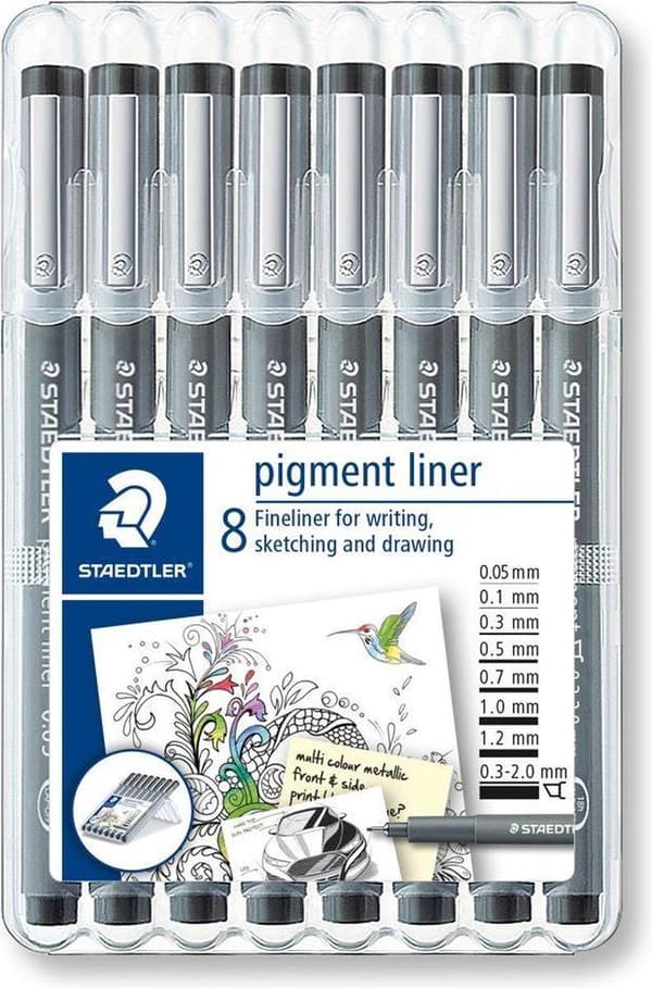 pigment liner fineliner - æske 8 stk