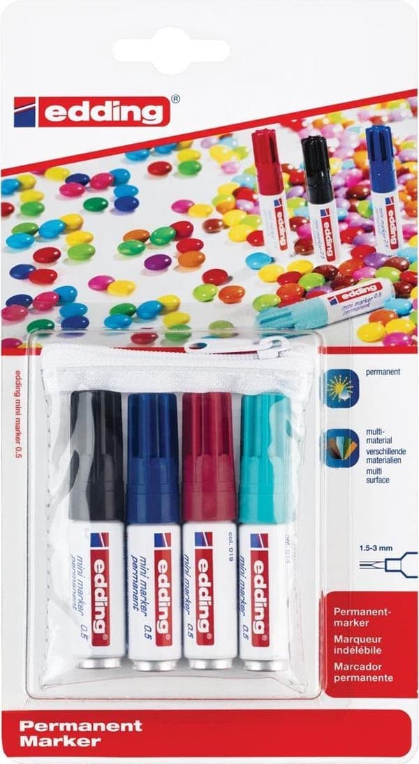 Edding 0,5 Mini Permanent Marker Blister med 4 Assorted