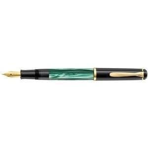 Pelikan fyldepen M 200, grøn marmoreret, spidsbredde: B forgyldt spids af rustfrit stål, forgyldt Pelikan næbclips (983411)