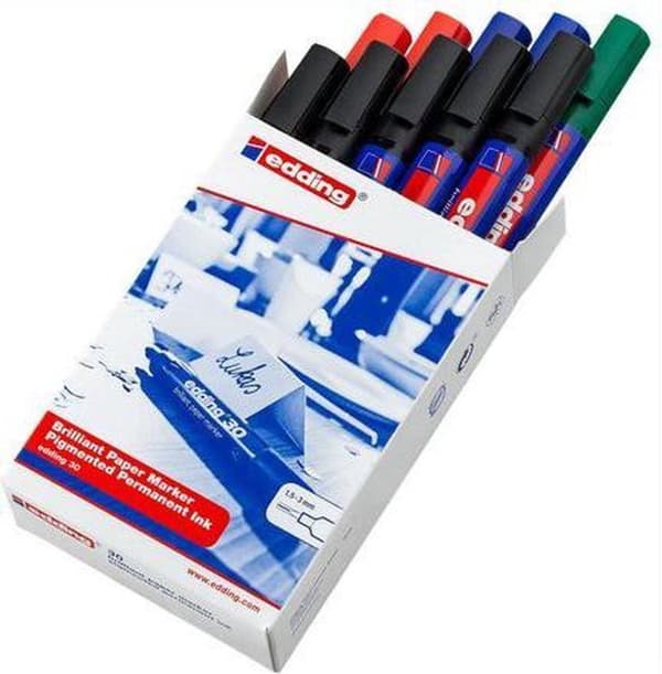 edding 30 Brilliant Paper Marker, Rund Tip, 1,5 - 3 mm, Assorteret (æske med 10 stk.)