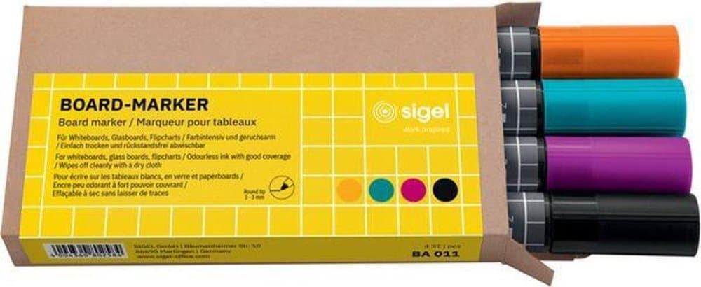 Whiteboardmarkör Sigel 4 färg - svart/cyan/magenta/orange.