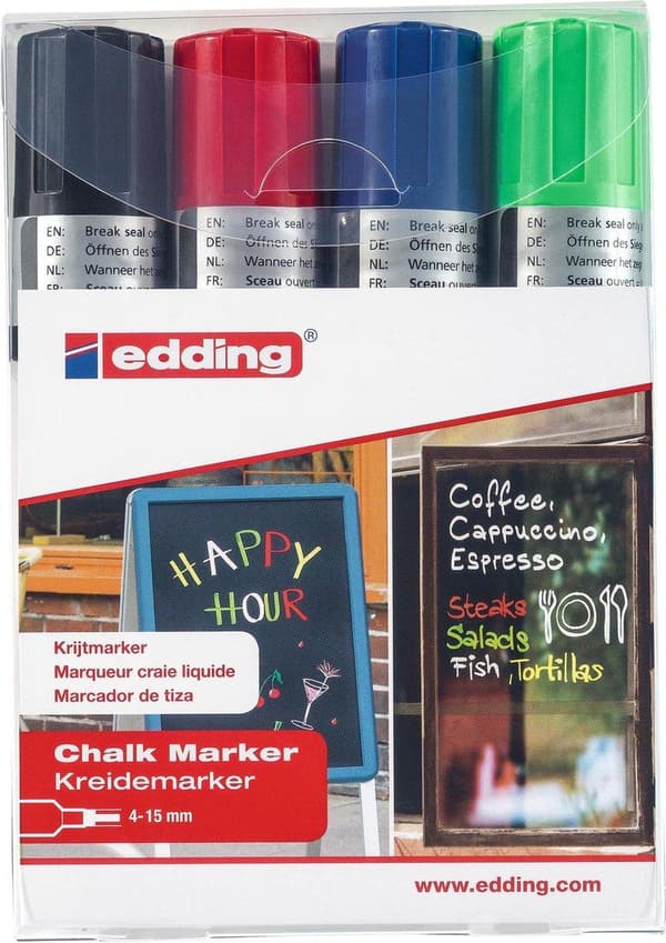 Edding e-4090 4-4090-4999 Kritmarkör Svart, Röd, Blå, Grön 4 mm, 15 mm