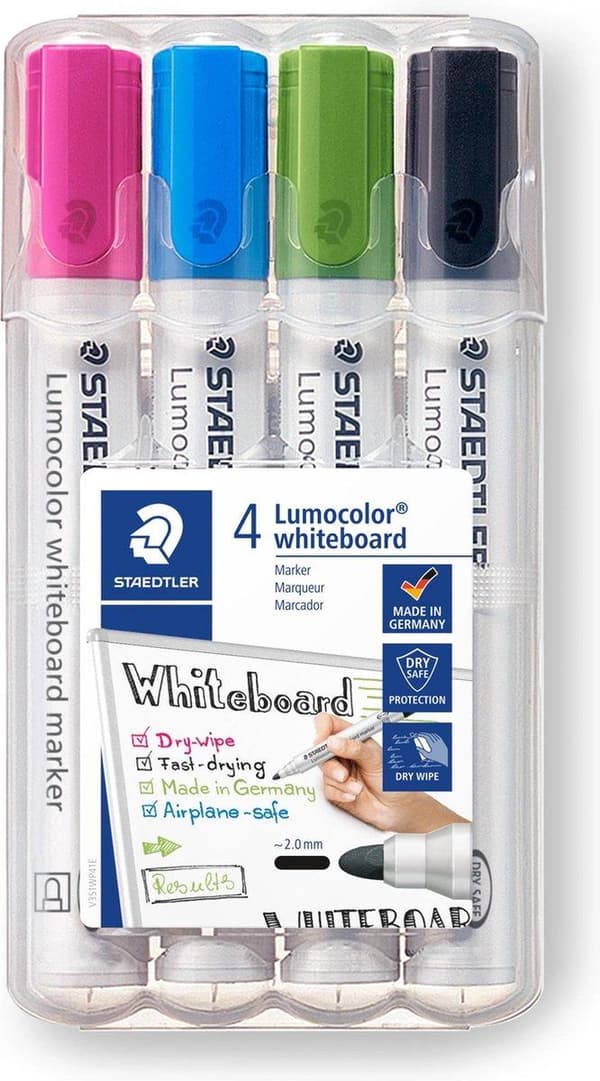 Lumocolor whiteboard tusch - Æske 4 stk nye farver