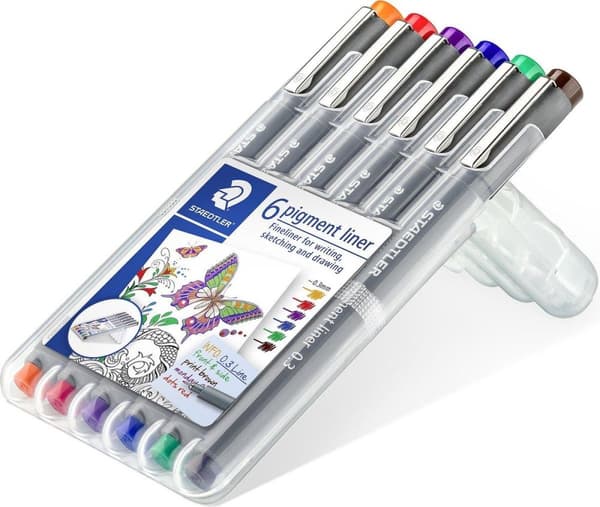 pigment liner fineliner - æske 0,3 mm - 6 farver