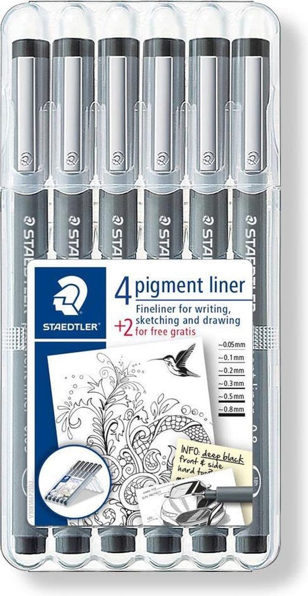 Pigment liner fineliner - æske 6 stk (4 + 2)