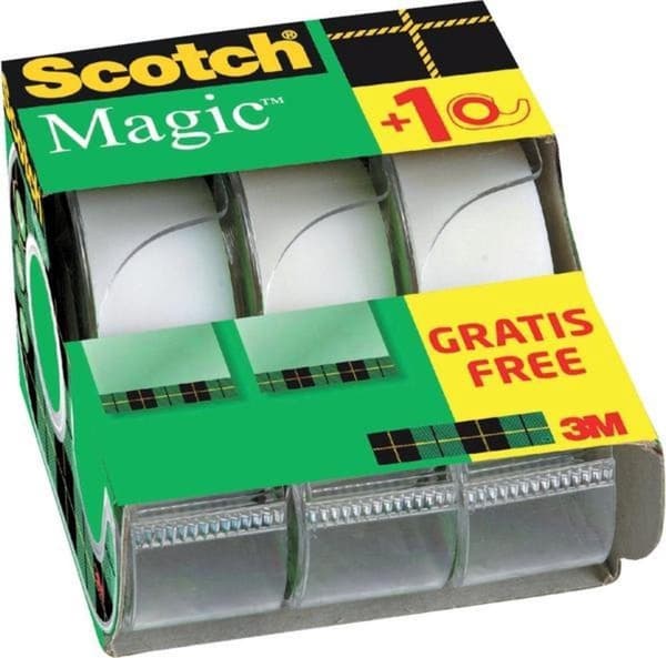 Scotch® Magic™ Tape, Stretch Wrap, 19 mm x 7,5 m, 2 ruller + 1 GRATIS