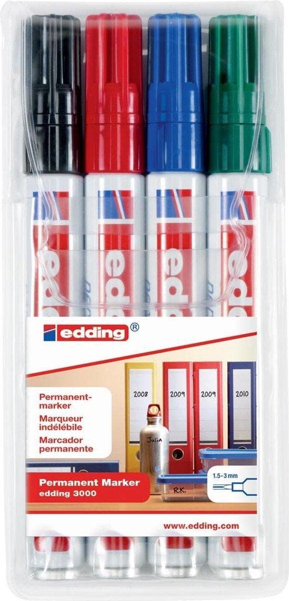 edding Permanent Markers - 4 vattentäta markörer - Rund spets på 1,5-3 mm - Markörer är påfyllningsbara