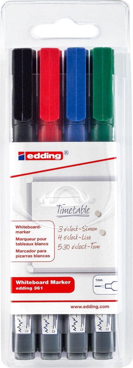 Edding whiteboard tusch e-361 - pose 4 stk - i assorterede farver.