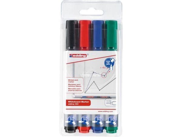Edding 360 whiteboardmarkör 1,5-3mm rund spets - 4 st/färger