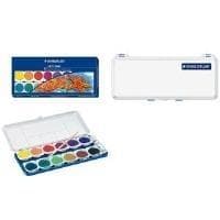 STAEDTLER Noris Club 888 NC12 färglåda, lätt att blanda akvareller, hög färgglans, utmärkt opacitet, set med 12 utbytbara färgkrukor, 1 tub ogenomskin