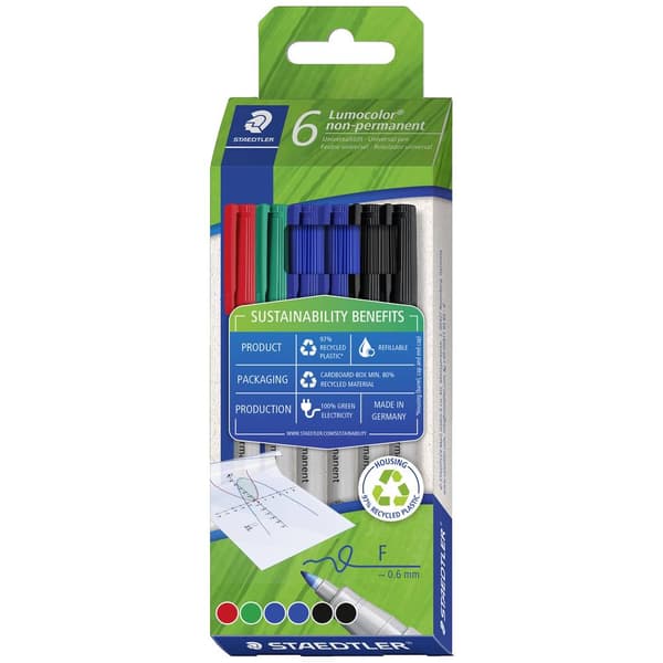 Staedtler Fiberspetspenna Lumocolor® non-permanent pen 316 Röd, Blå, Grön, Svart 316 C6-1