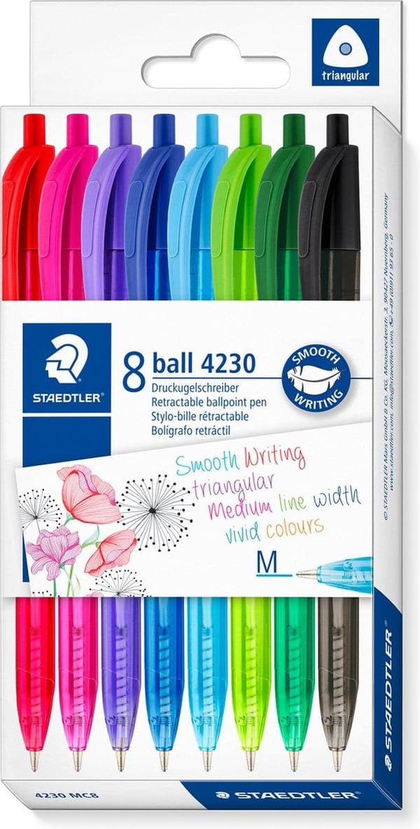 STAEDTLER udtrækkelig kuglepennekugle 4230 M, æske med 8, stregbredde: M, ergonomisk trekantet cylinder, skaft, - 1 stk (4230 MC8)