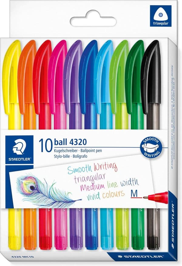 STAEDTLER kulspetspenna 4320 M, låda med 10 st, linjebredd: M, ergonomisk triangulär tunna, tunna & - 1 st (4320 MC10)