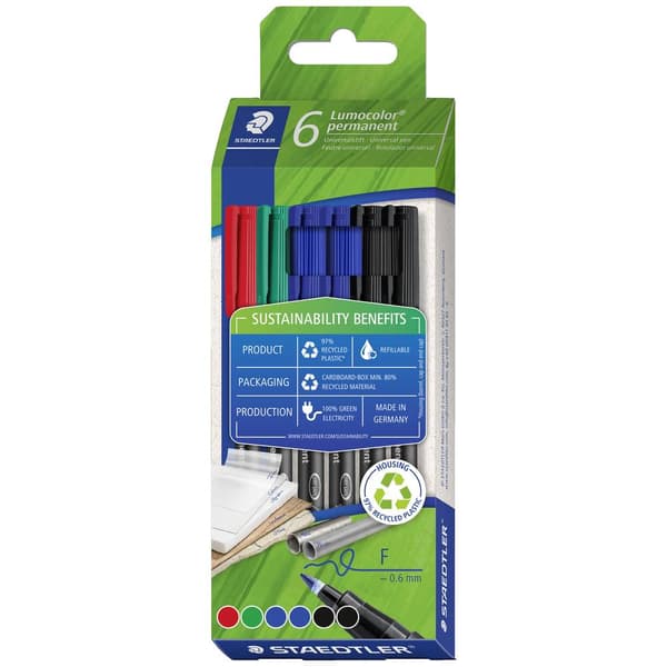Staedtler Fiberspetspenna Lumocolor® permanent pen 318 Röd, Blå, Grön, Svart 318 C6-1