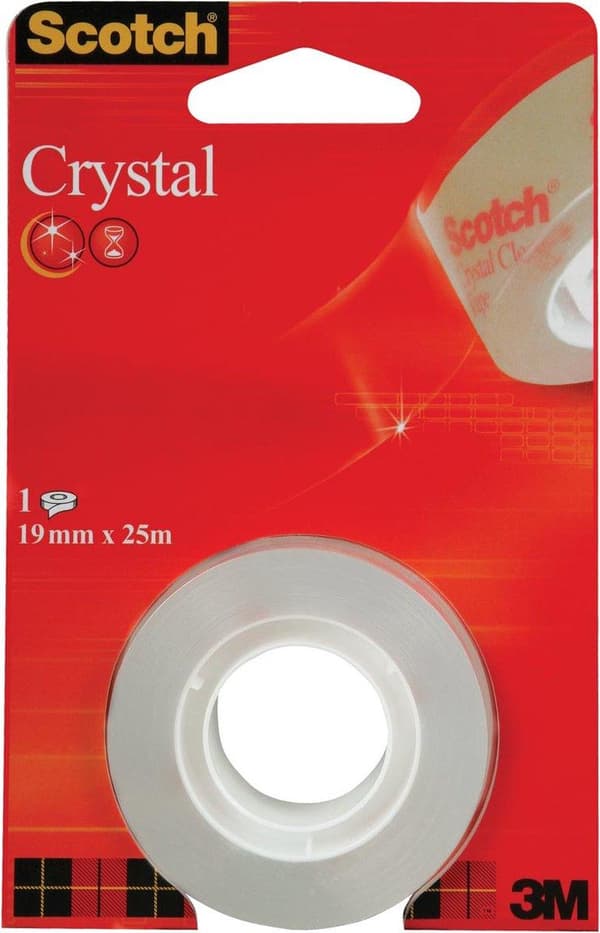Scotch Crystal självhäftande film, transparent, 19 mm x 25 m, mycket transparent, lätt och ljudlös avrullning - 12 stycken (6-1925R)