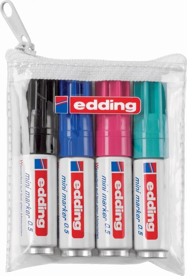 Edding 0,5 mini Marker 4 stk. Fin spids Sort - Blå - Lysegrøn - Rød (4-05-4)