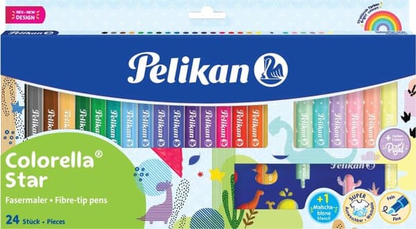 Pelikan Colorella Star tuschpen, etui med 18 dele + 6 pastelfarver