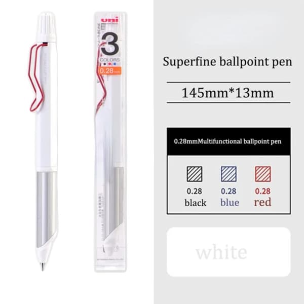 Tricolor kuglepen, 0,28 mm skrivepunkt, kompakt størrelse,hvid stang
