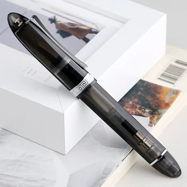 Fountain Pen, Extra Fin & Fin Nib Alternativ, Kolvfyllningssystem,Transparent Grå