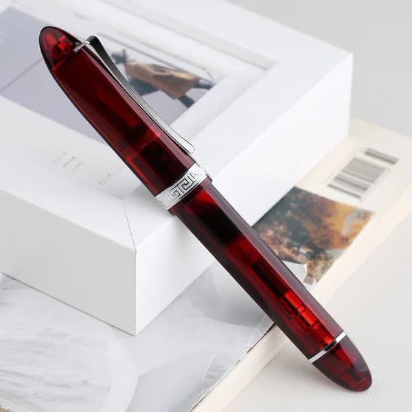 Fountain Pen, Extra Fin & Fin Nib Alternativ, Kolvfyllningssystem,Transparent Röd