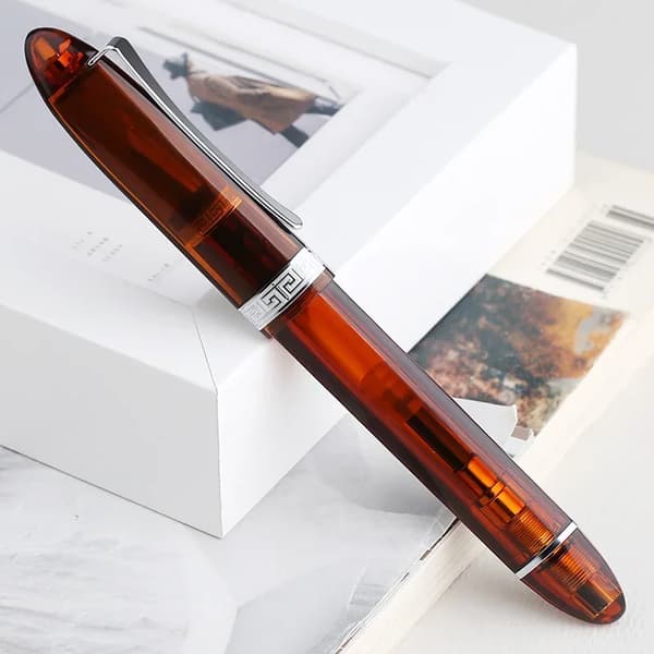 Fountain Pen, Ekstra Fin & Fin Stift Options, Stempelfyldningssystem,Gennemsigtig Brun