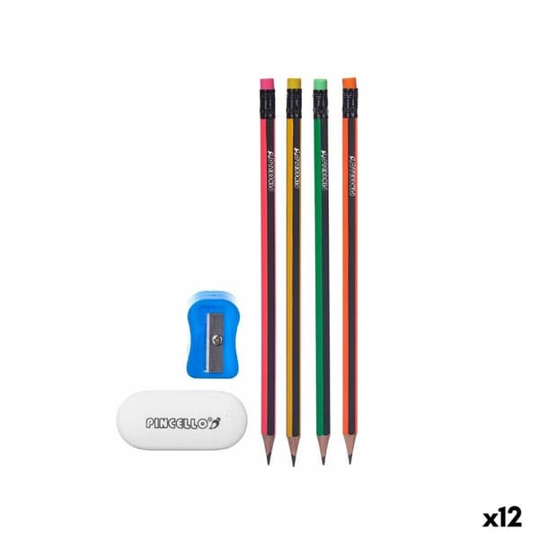Set med pennor Pennvässare Suddgummi (12 antal)