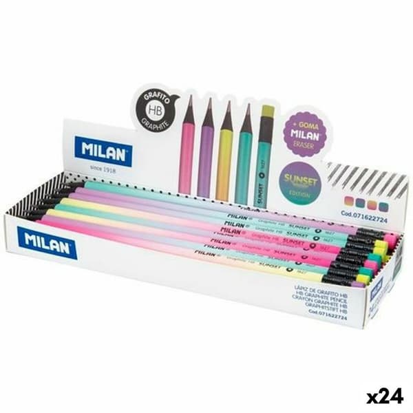 Blyertspenna med suddgummi Milan Sunset Rund HB (24 antal)