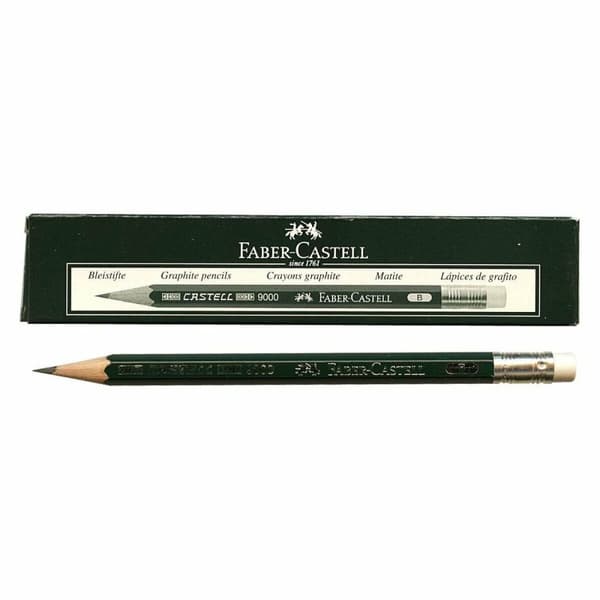 Blyertspenna med suddgummi Faber-Castell 9000 B Sexkantig B (3 antal)