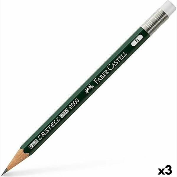 Blyertspenna med suddgummi Faber-Castell 9000 B Sexkantig B (3 antal)
