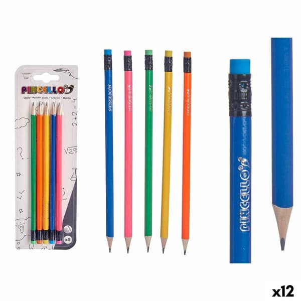 Set med pennor Pincello 474 Gul Blå Röd Grön Orange (12 antal)
