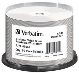 CD-R AZO 700MB 52X WIDE SILVER INKJET PRINTABLE NON ID