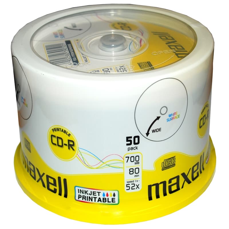 Maxell CD-R 52x 80min InkJetPrint 50