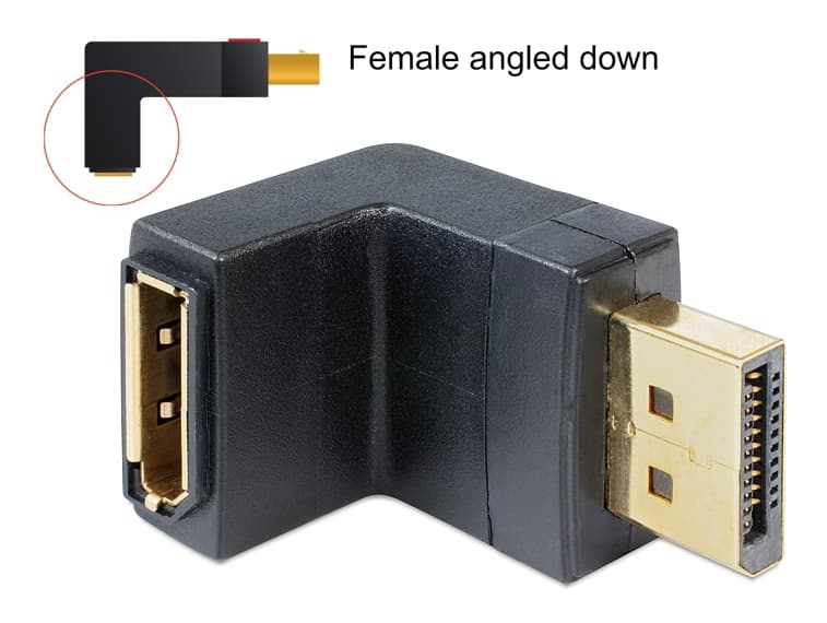 DeLOCK adapter, DisplayPort hona till DisplayPort hane, vinklad, svart