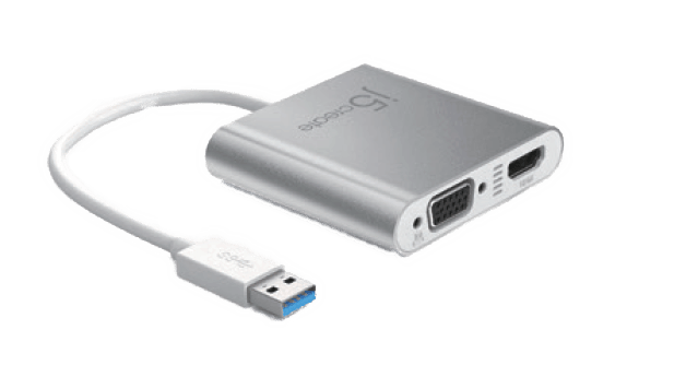 J5 USB 3.0 to HDMI VGA Multi-Montior Adapter, 1080p, USB 3.0, silver