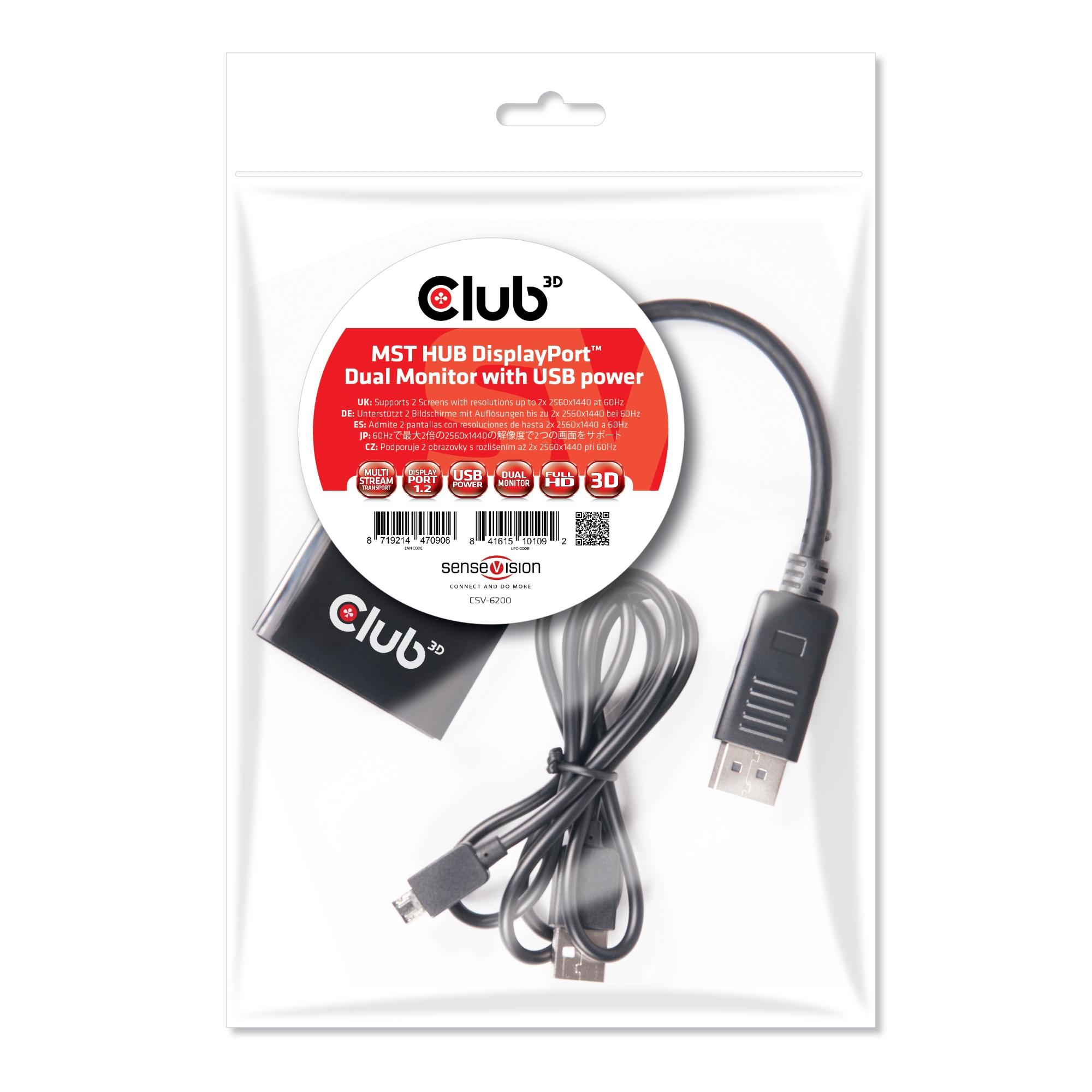 Club3D DP 1.2 to DP x2 MST HUB, Dual Monitor
