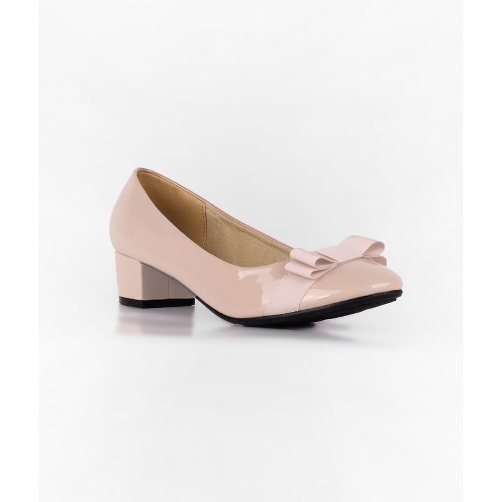 Krisp Womens/Ladies Bow Toe Low Heel Leather Court Shoe