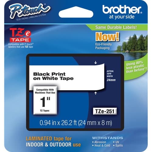 Brother Brother TZE251 Tejp Svart Text, Vit botten, 24mm
