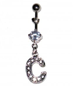 Navel Piercing med vita kristaller - bokstaven C