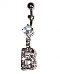 Navel Piercing med vita kristaller - bokstaven B