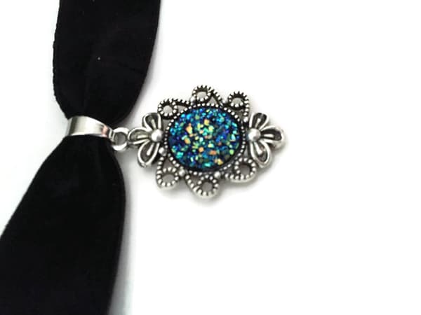 Choker Blå Glitter/Druz - Goth Rock - Velvet choker
