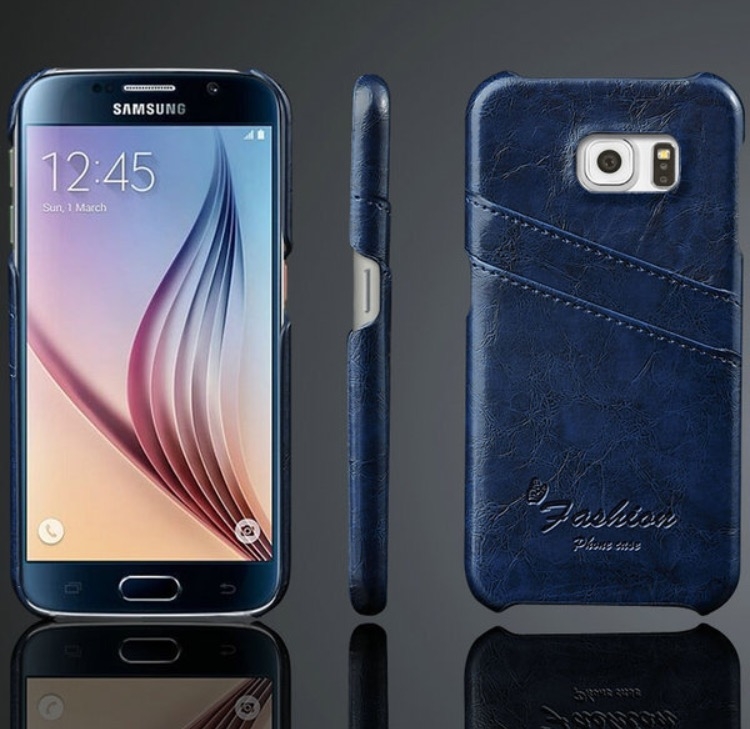 Samsung Galaxy S6 - VINTAGE Läderskal med kortfack Blå