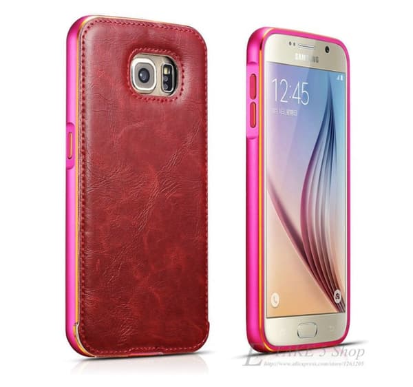 S6 Edge Läderskal RÖD/ROSA