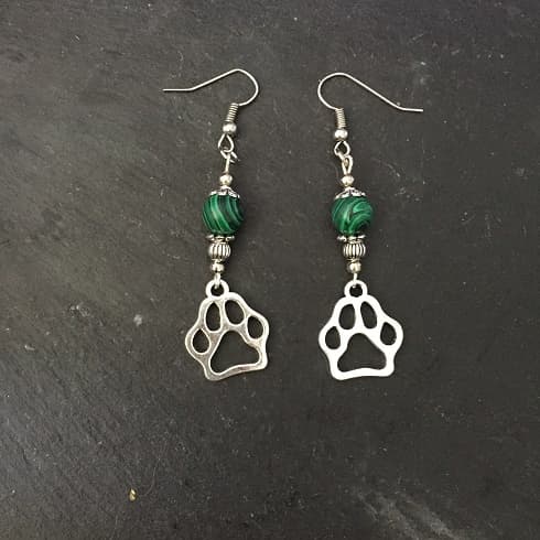 Earrings/Korvakorut - Paw/Tassu - Malachite/Malakiitti