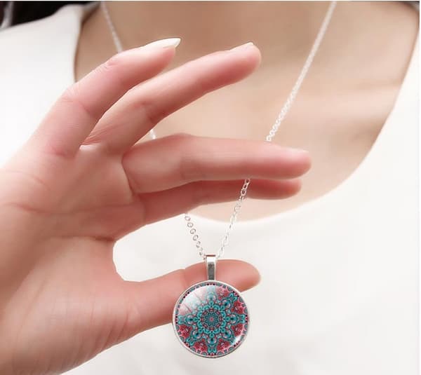 Mandala - Halsband - Turkos/Rosa - Boho Hippie