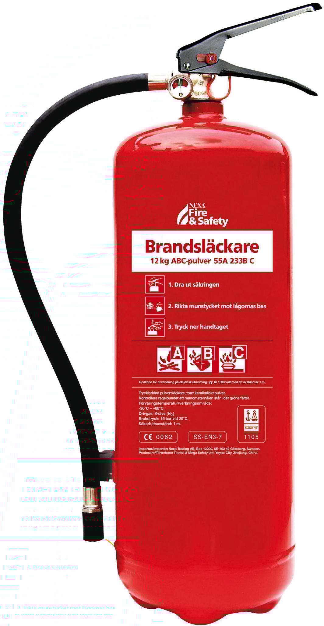 Nexa brandslukker, RÖD 12kg ABC-pulver 55A, vægbeslag